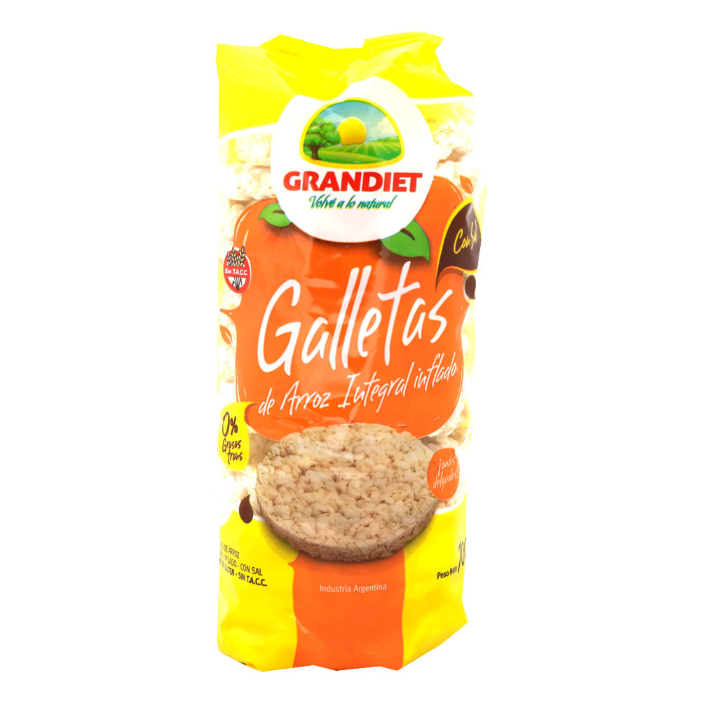 Galletas de Arroz Integral Inflado Sabor Sal 100 Grs Grandiet
