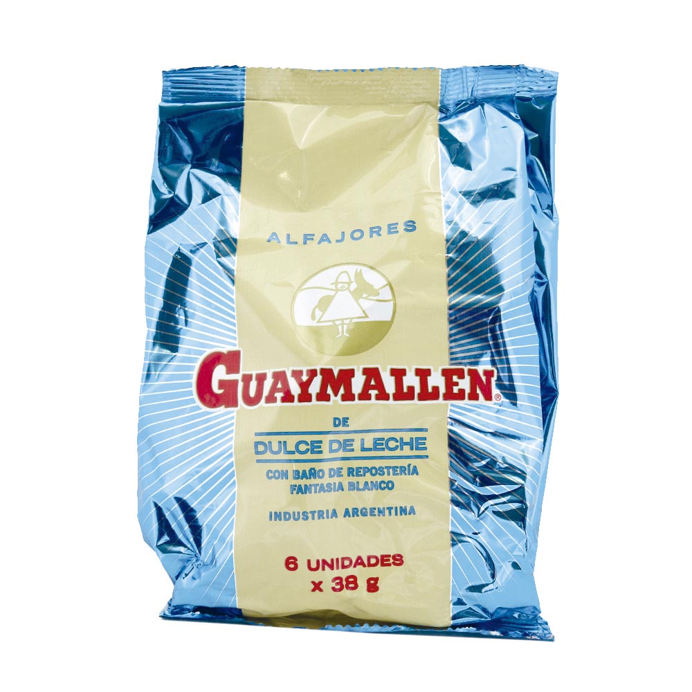 Alfajor Sabor Dulce de Leche Blanco x 6 Un 38 Grs Guaymallen