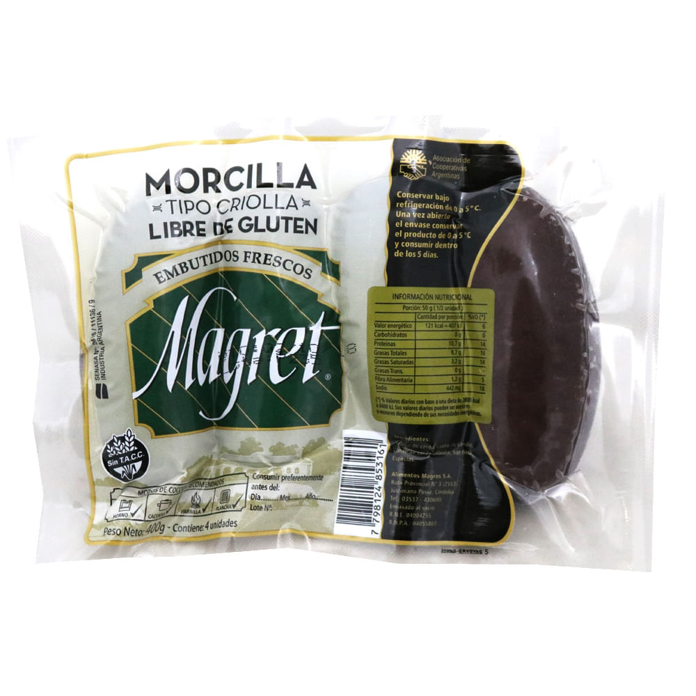 Morcilla Criolla 400 Grs x 4 Un Magret