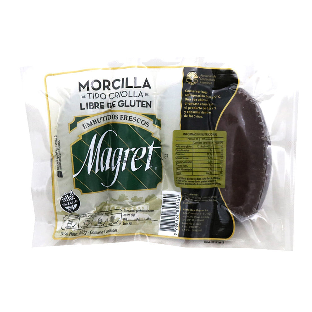Morcilla Tipo Criolla 400 Grs x 4 Un Magret