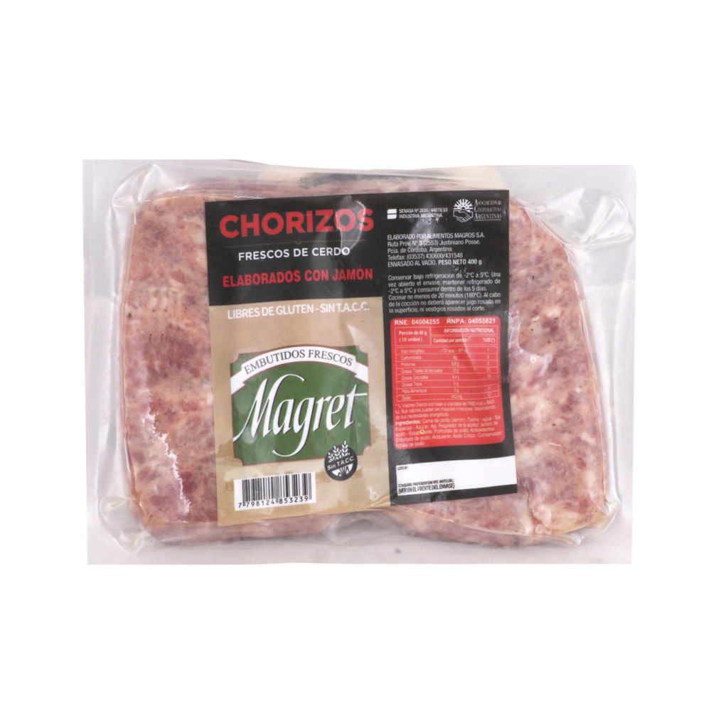 Chorizo de Cerdo Sabor Jamón 400 Grs x 4 Un Magret