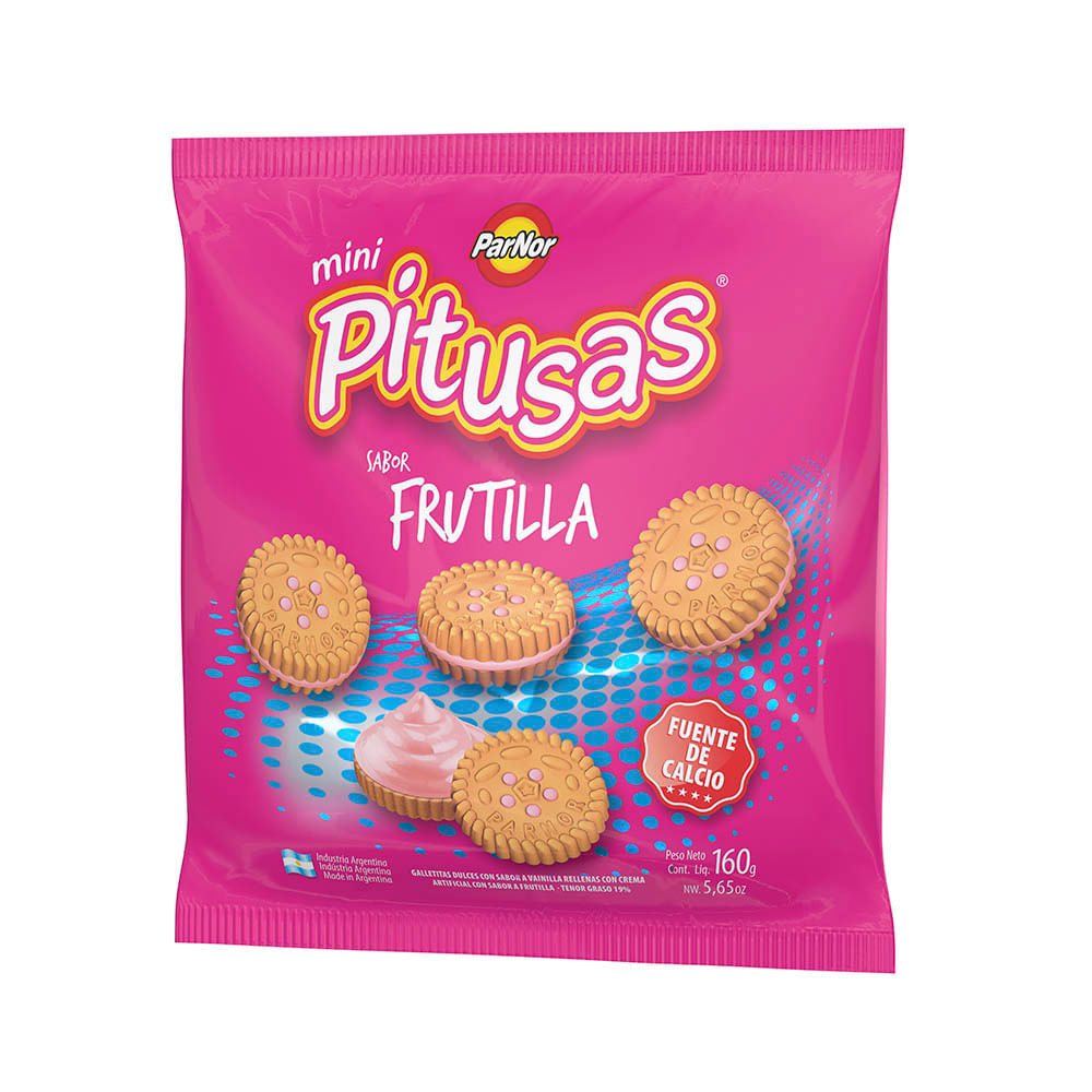Galletitas Rellenas y Bañadas Sabor Frutilla 160 Grs Pitusas