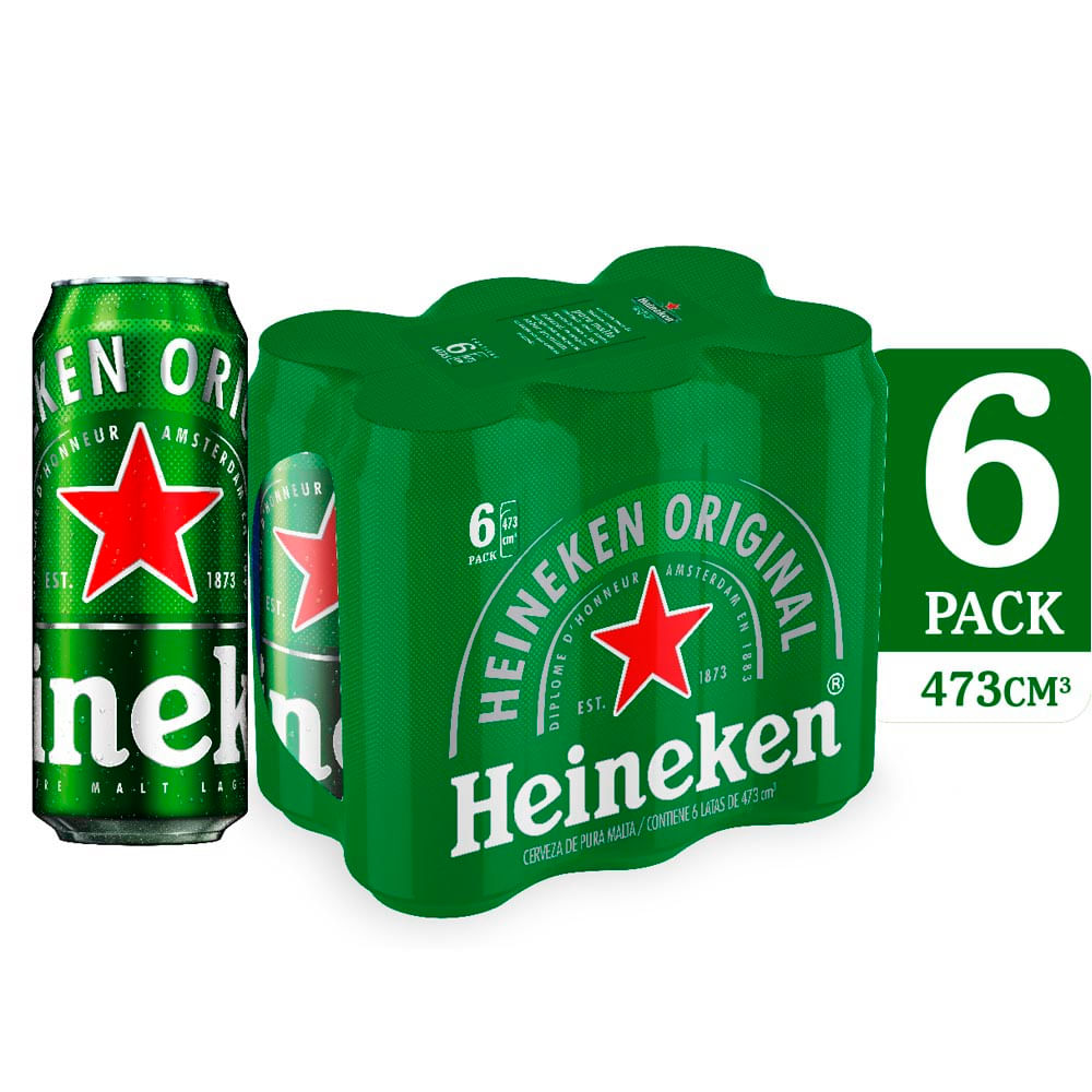 Cerveza Lager x 6 Un 473 Ml Heineken