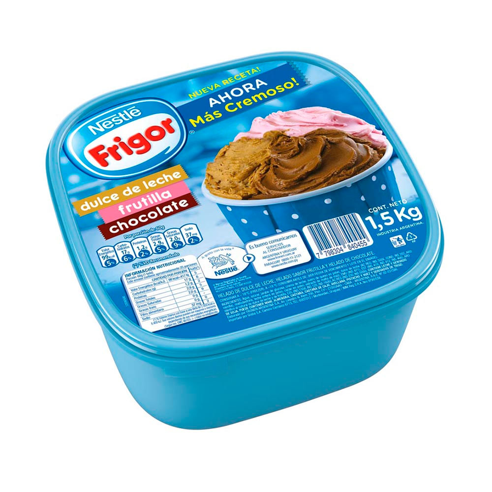 Helado Sabor Dulce de leche y Frutilla y Chocolate 1,5 Kg Frigor