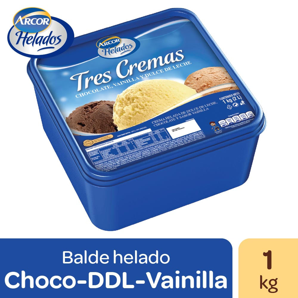 Helado Sabor Chocolate y Sabor Vainilla y Sabor Dulce de Leche Tres Cremas x 1 Un 1 Kg 2 Lts Arcor