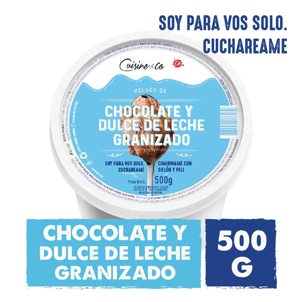 Helado Sabor Chocolate y Dulce de Leche Granizado x 1 Un 500 Grs Cuisine & Co