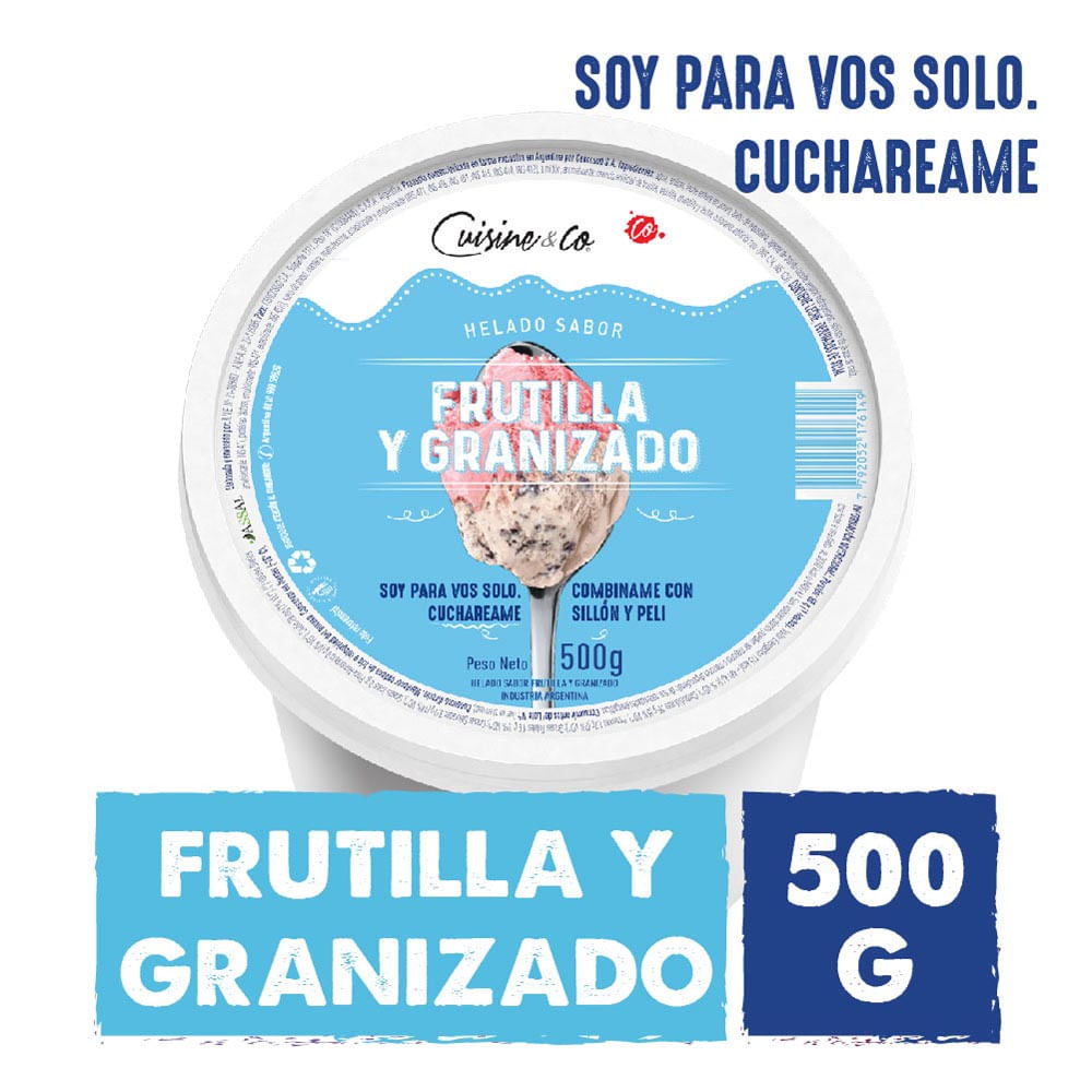 Helado Sabor Frutilla y Granizado x 1 Un 500 Grs Cuisine & Co