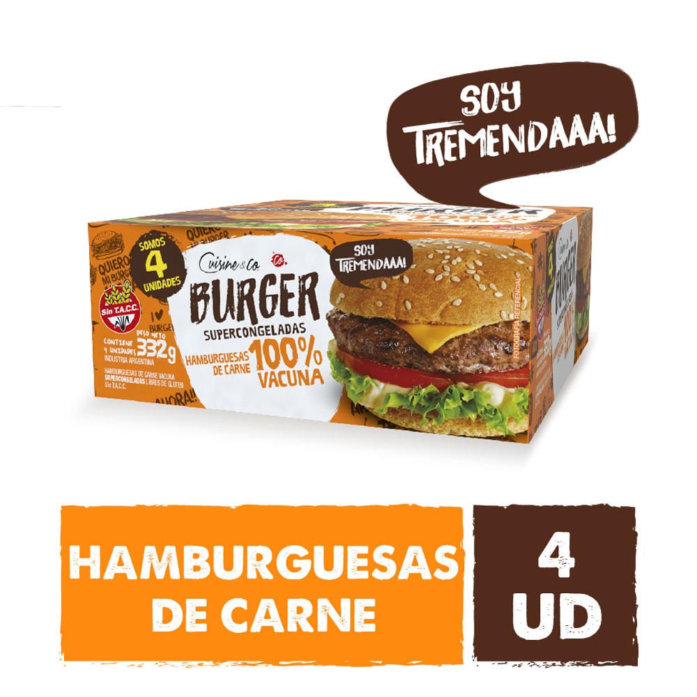 Hamburguesa de Carne Vacuna x 4 Un 332 Grs Cuisine y Co