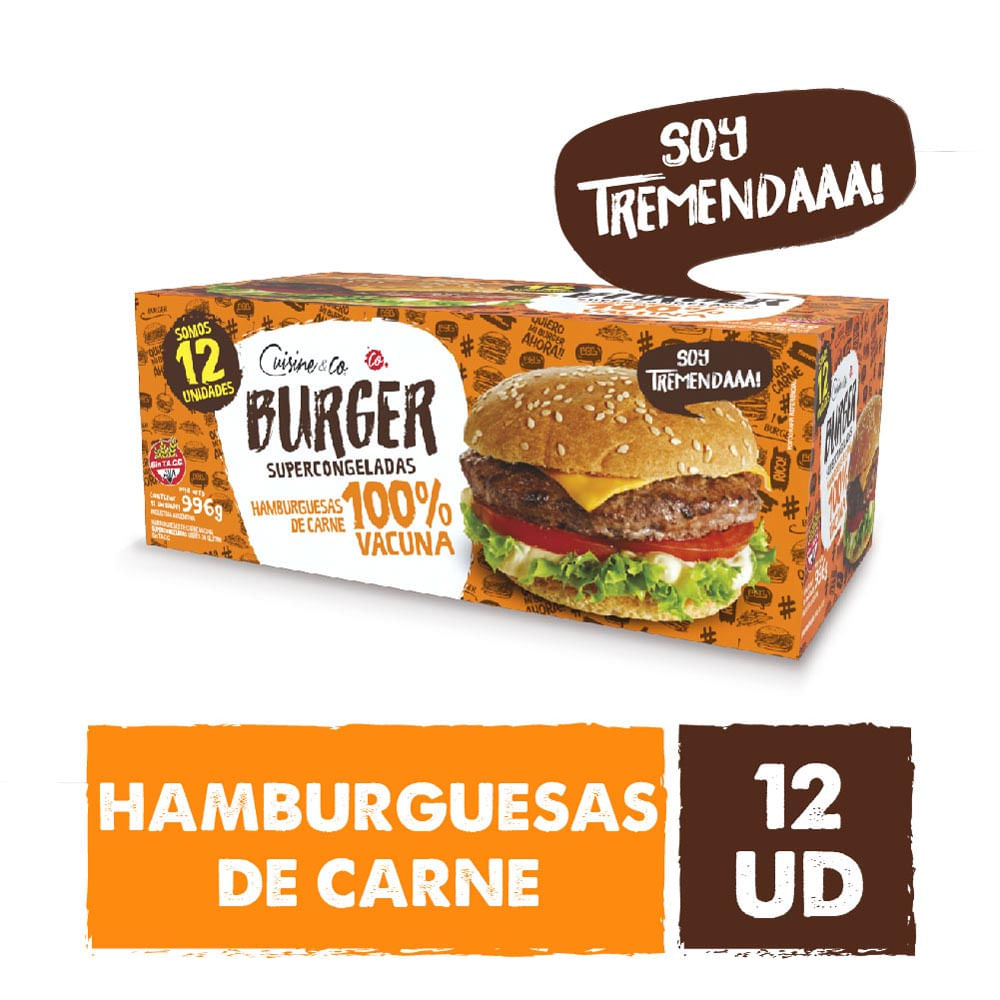 Hamburguesas de Carne Vacuna Familiar x 12 Un 996 Grs Cuisine y Co