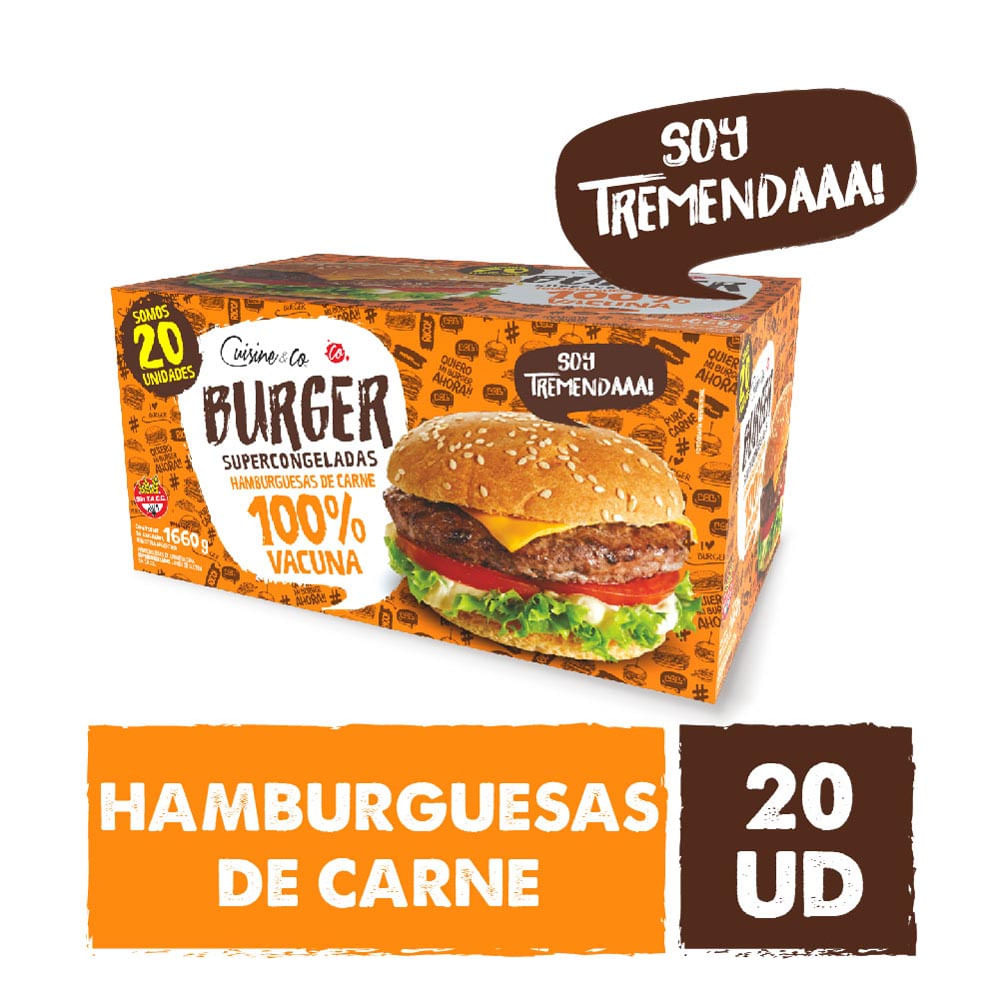 Hamburguesas de Carne Vacuna x 20 Un 1660 Grs Cuisine y Co
