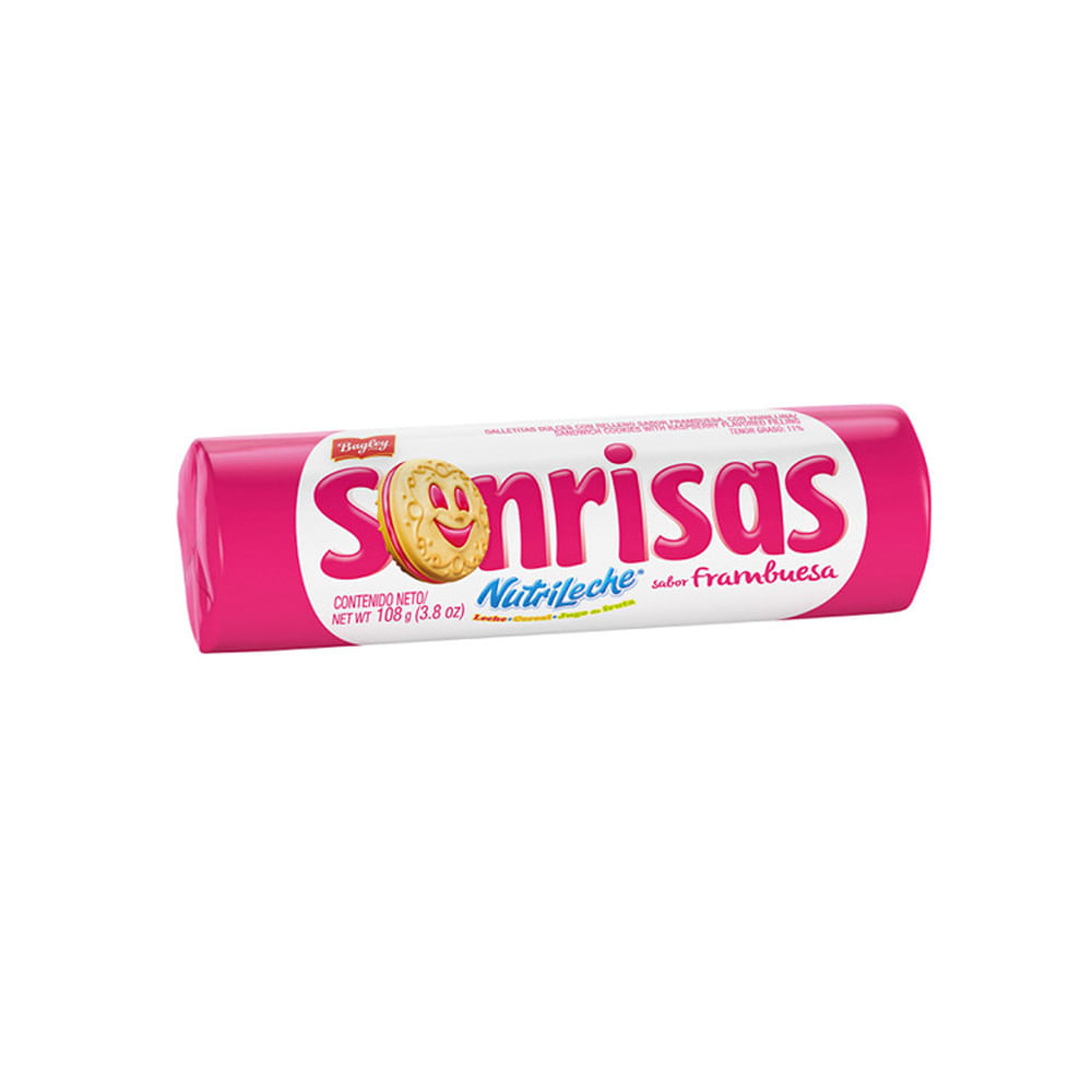 Galletas Rellenas y Bañadas Sabor Frambuesa 108 Grs Sonrisas
