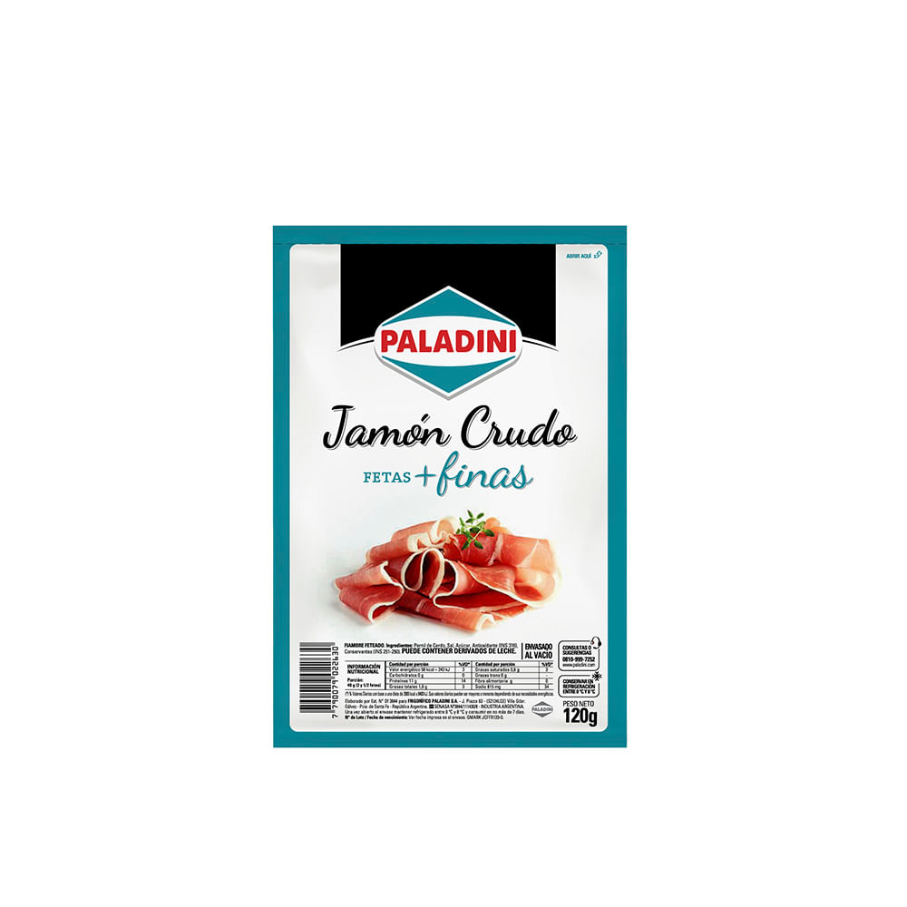 Jamón Crudo Fetas Finas x 120 Grs Paladini