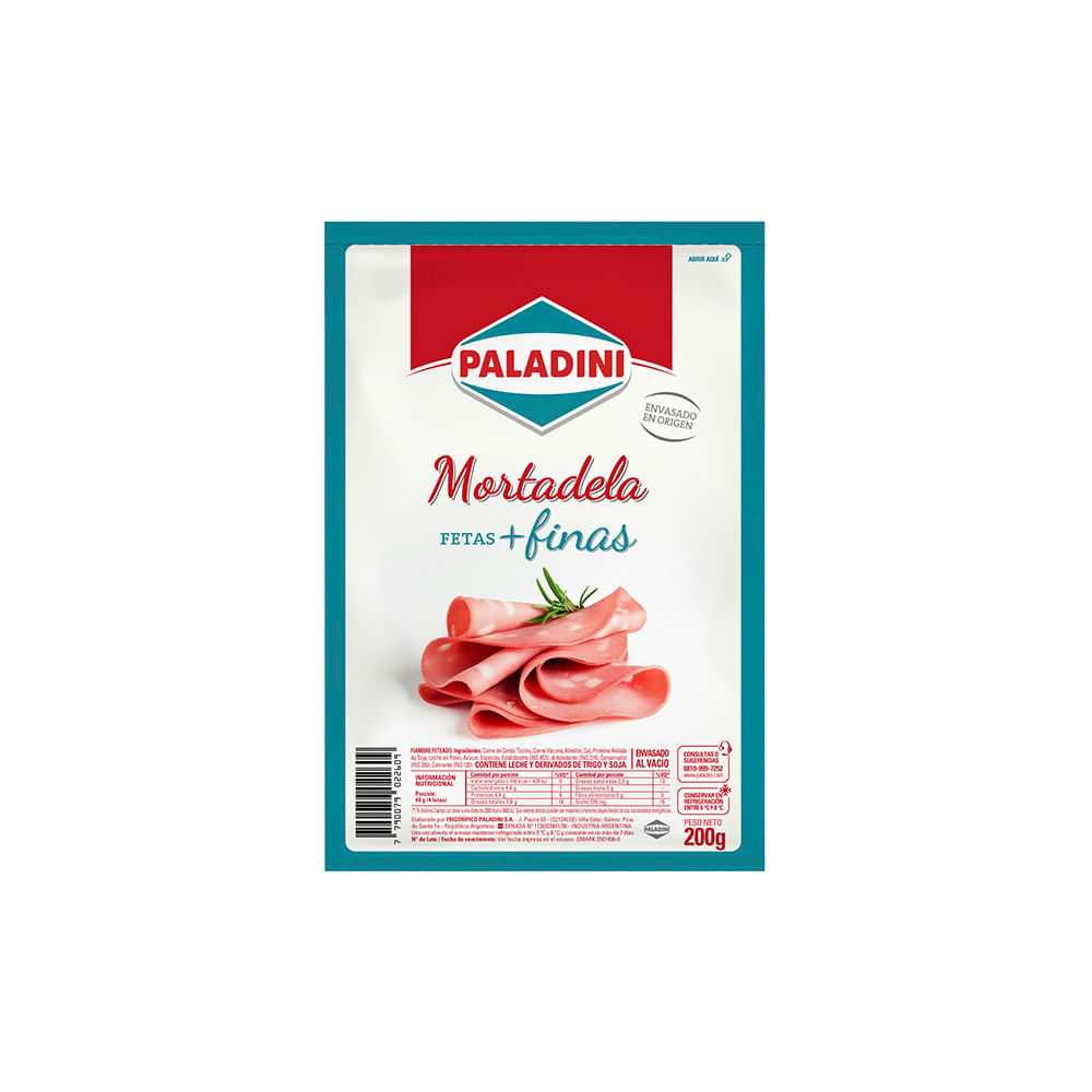 Mortadela Fetas Finas Feteado x 200 Grs Paladini