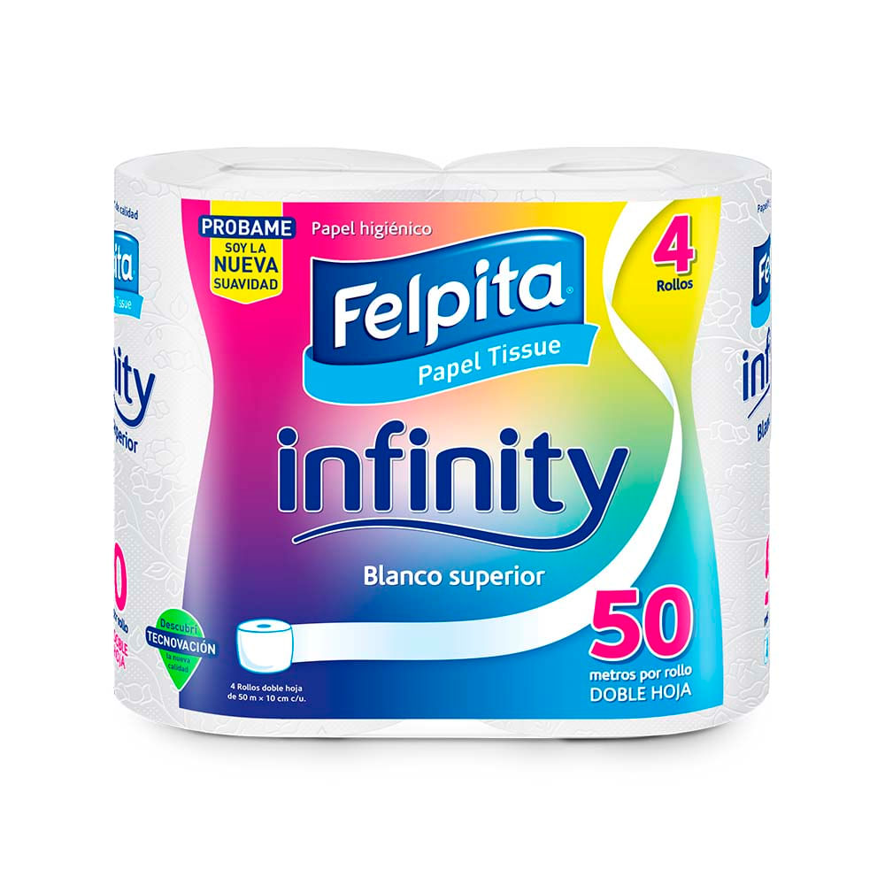 Papel Higiénico Doble Hoja 50 Mts x 4 Un Felpita