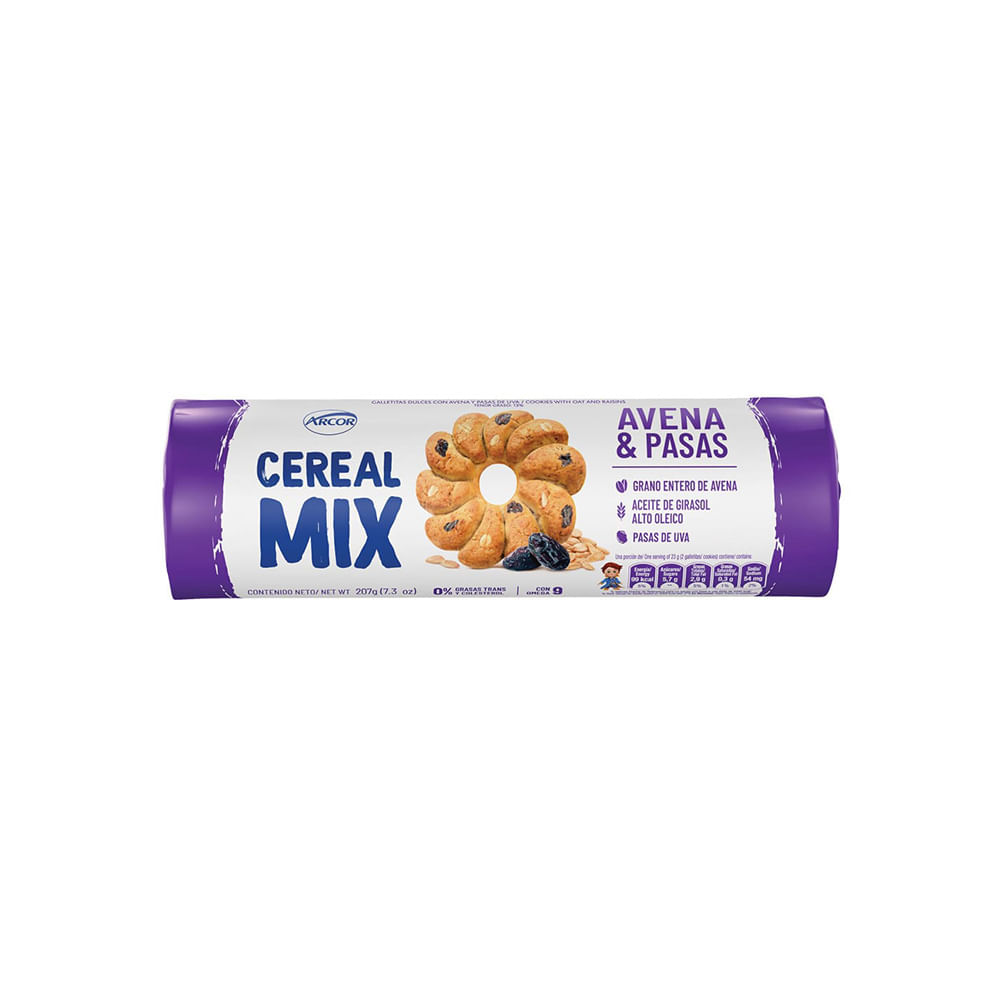 Galletas Sabor Avena y Pasas de Uva 207 Grs Cereal Mix