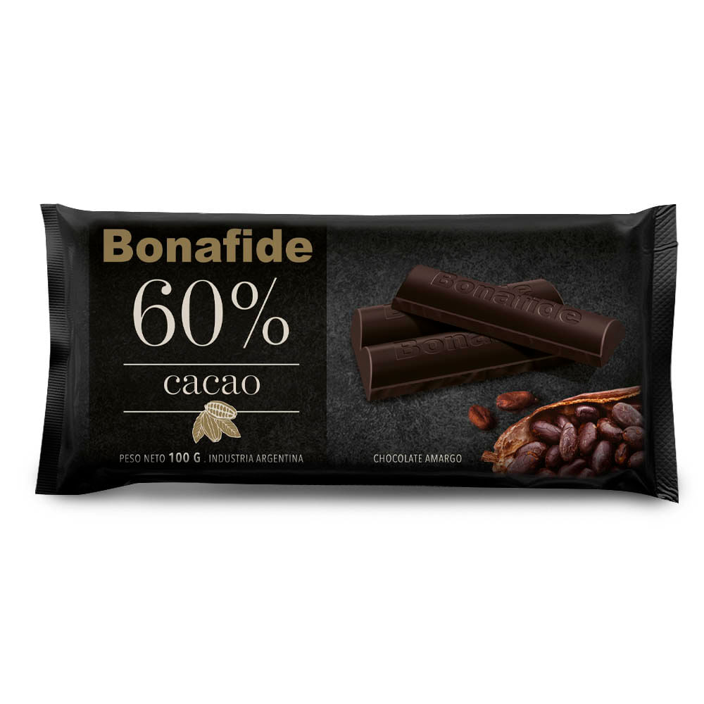 Chocolate Amargo 60% Cacao 100 Grs Bonafide