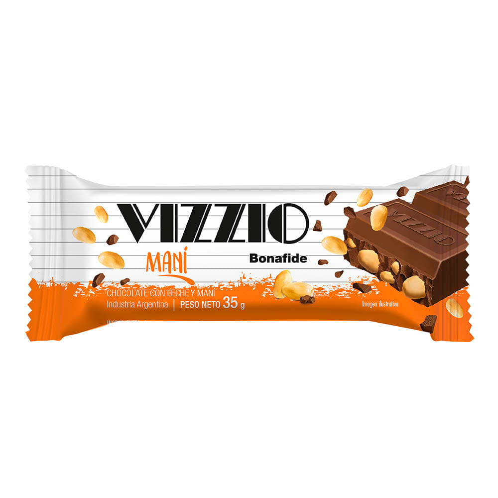 Chocolate Sabor Leche y Maní 35 Grs Vizzio