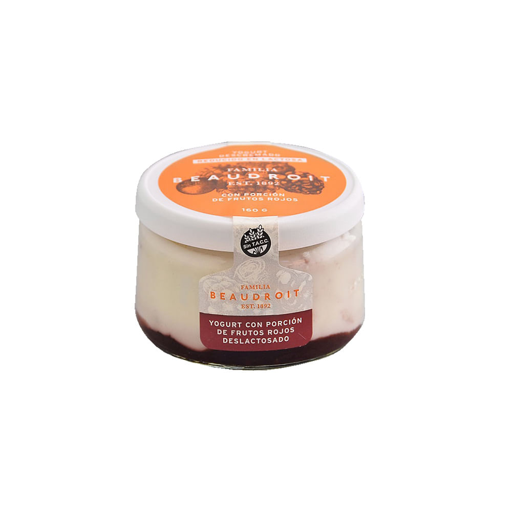 Yogurt Sabor Frutos Rojos Descremado Deslactosado 160 Grs Familia Beaudroit