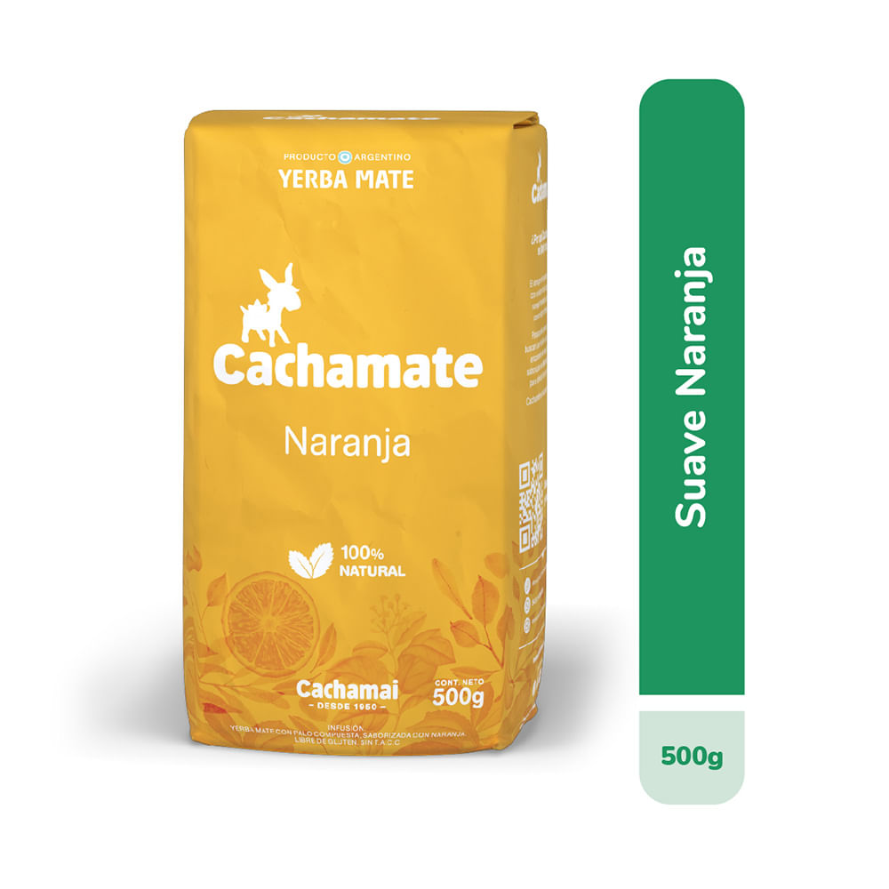 Yerba Mate Suave Sabor Naranja 500 Grs Cachamate