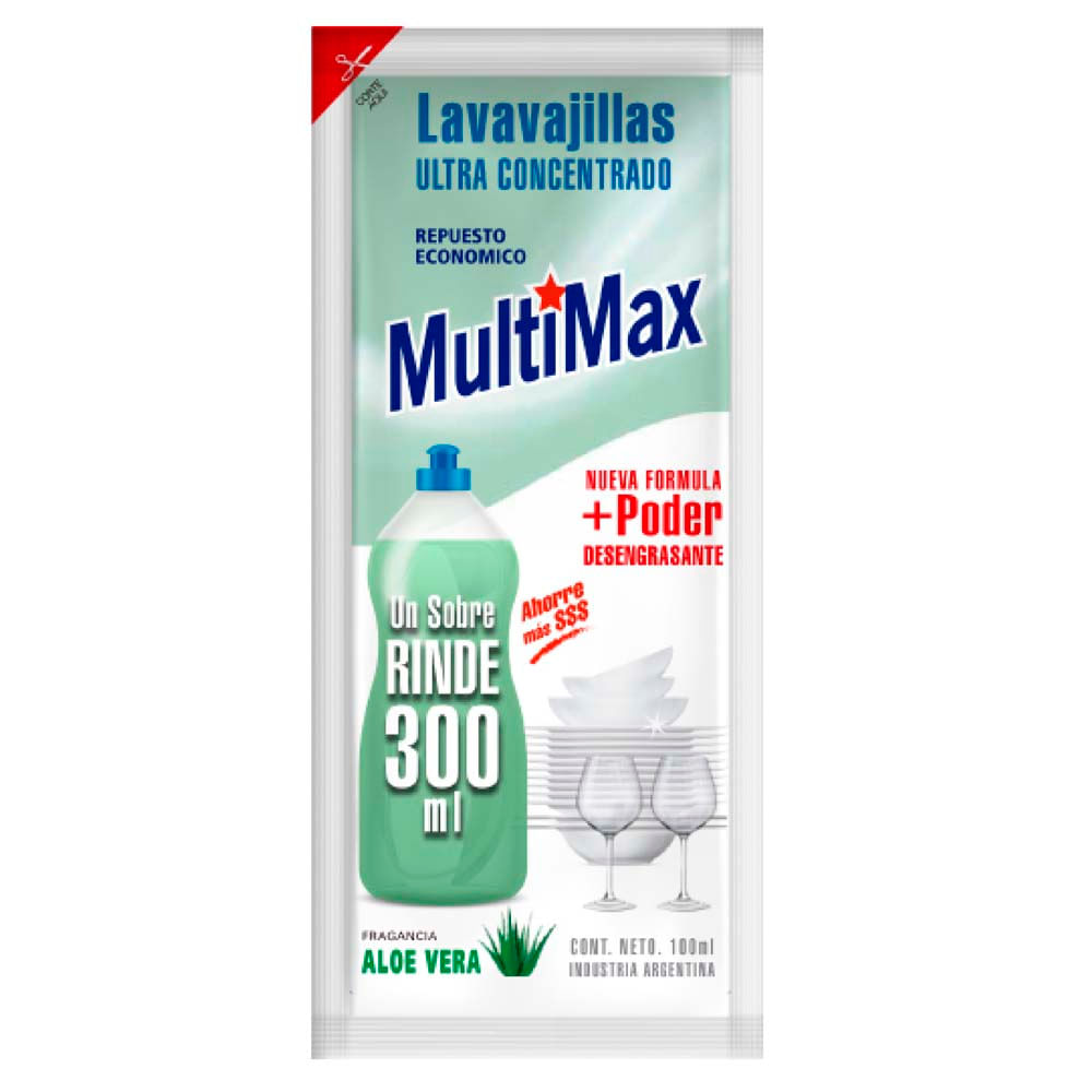 Lavavajillas Detergente Para Diluir Aloe Vera Rinde 300ml X 100ml