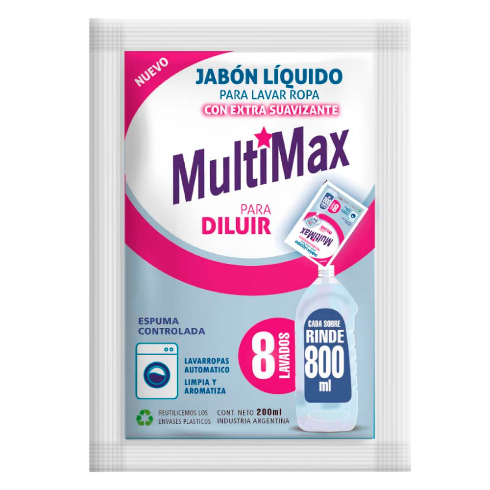 Jabón Líquido para Ropa con Suavizante para Diluir 200 Ml Multimax