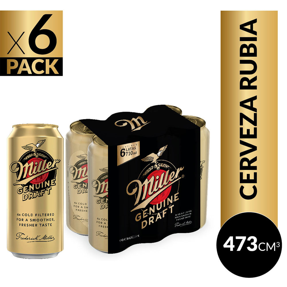 Cerveza Rubia 473 Cc x 6 Un Miller