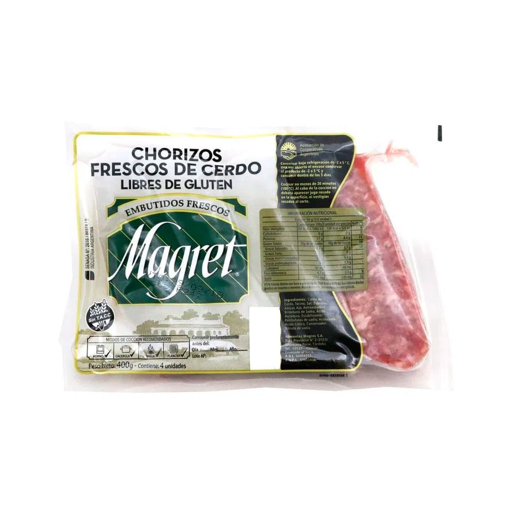 Chorizo Fresco Envasado Al Vacio 4 U - 400 Grs - Magret