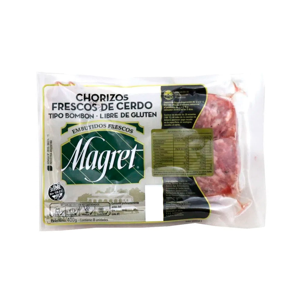 Chorizo Fresco Bombón Envasado Al Vacio 8 U - 400 Grs - Magret