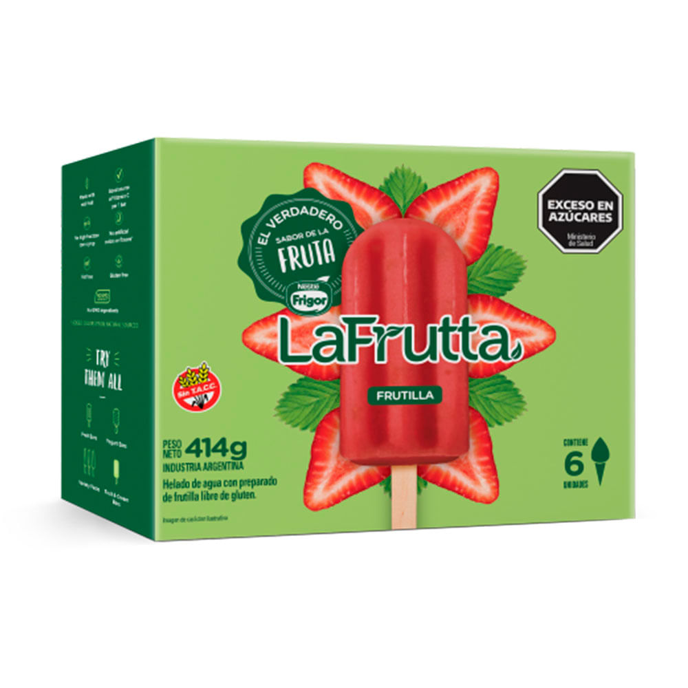 Helado Sabor Frutilla de agua x 6 Un 414 Grs Frigor La Frutta