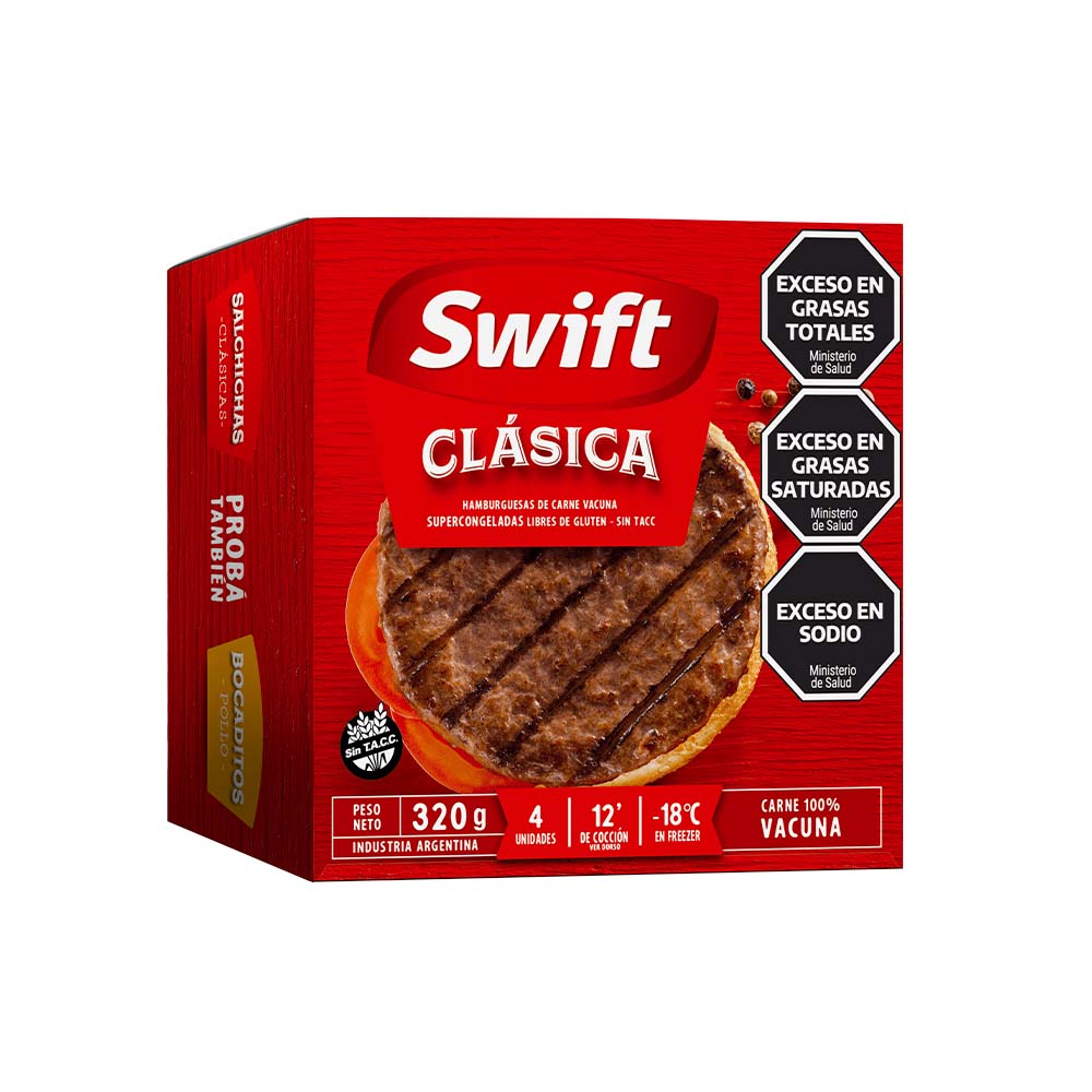 Hamburguesa Clásica de Carne Vacuna x 4 Un 320 Grs Swift