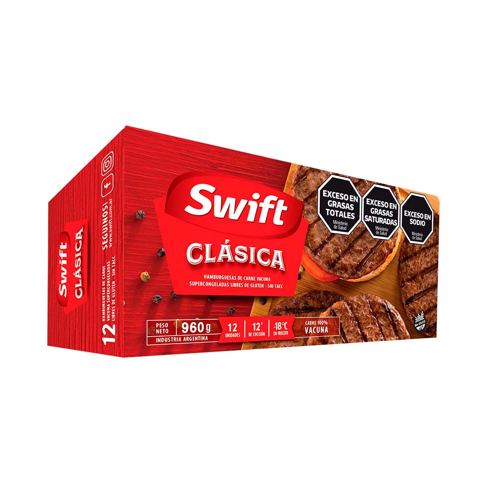 Hamburguesa de Carne Clásica x 12 Un 960 Grs Swift