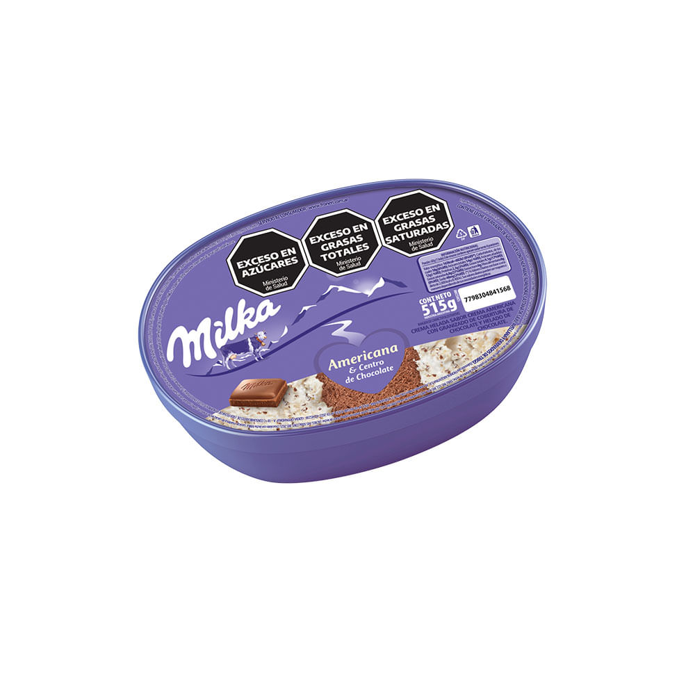 Helado Sabor Americana y Centro de Chocolate 515 Grs Milka