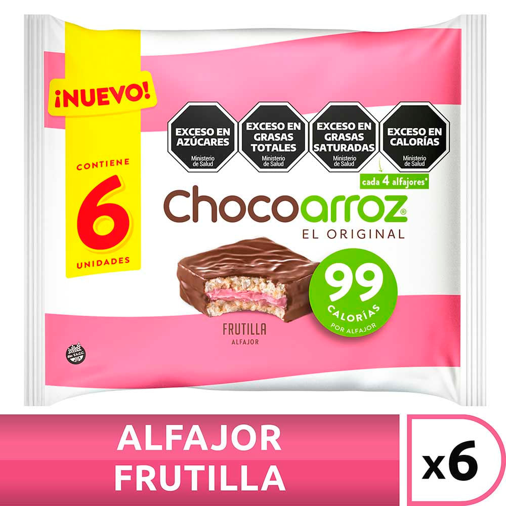 Alfajor de Arroz Sabor Frutilla 132 Grs x 6 Un Chocoarroz