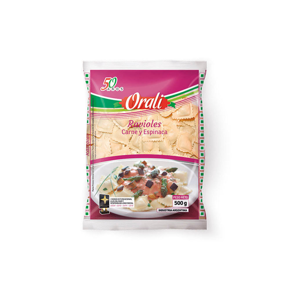 Ravioles de Carne y Espinaca Frescas 500 Grs Oralí