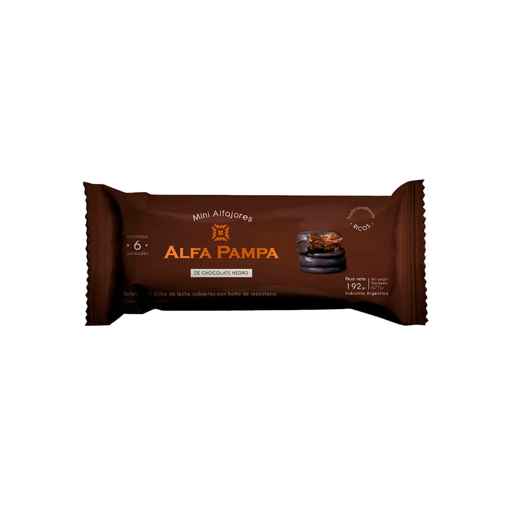 Alfajor Mini Sabor Chocolate Negro 192 Grs x 6 Un Alfa Pampa