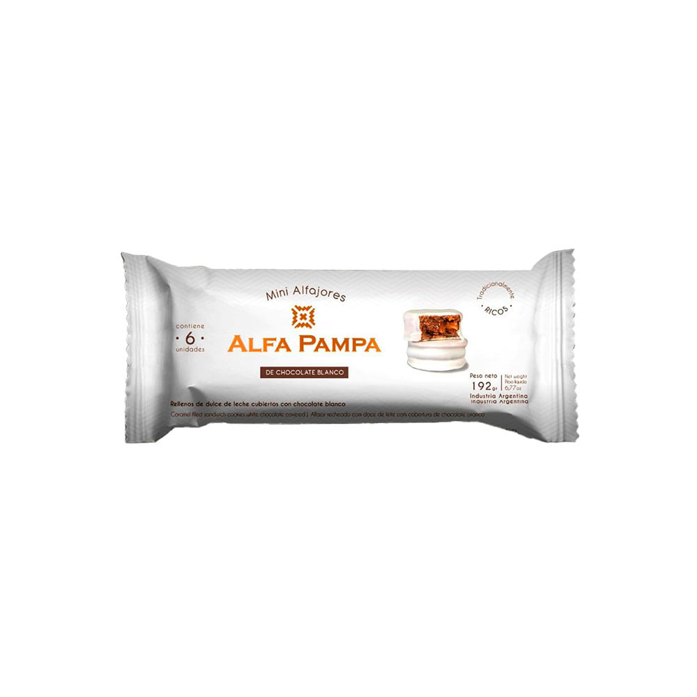 Alfajor Mini Sabor Chocolate Blanco 192 Grs x 6 Un Alfa Pampa