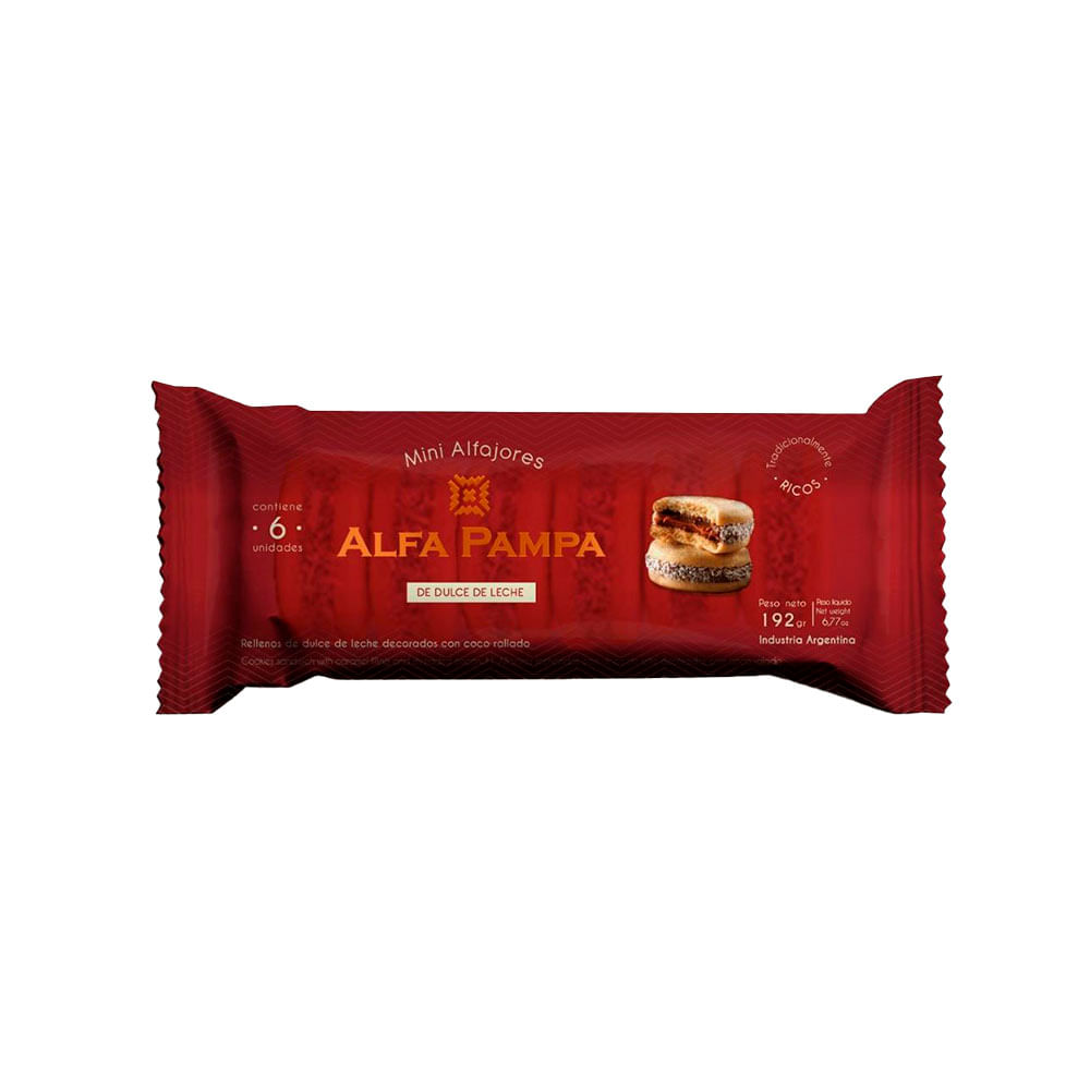 Alfajor de Maicena Sabor Dulce de Leche 192 Grs x 6 Un Alfa Pampa