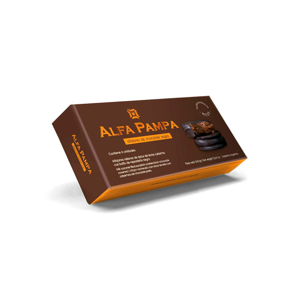 Alfajores Sabor Chocolate Negro 360 Grs x 6 Un Alfa Pampa