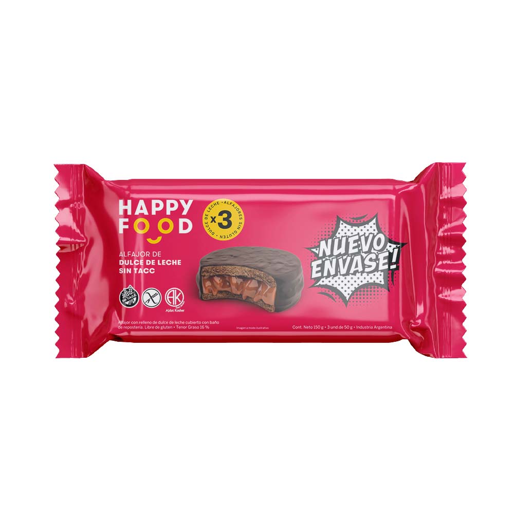 Alfajor Negro Sabor de Dulce de Leche 150 Grs x 3 Un Happy Food