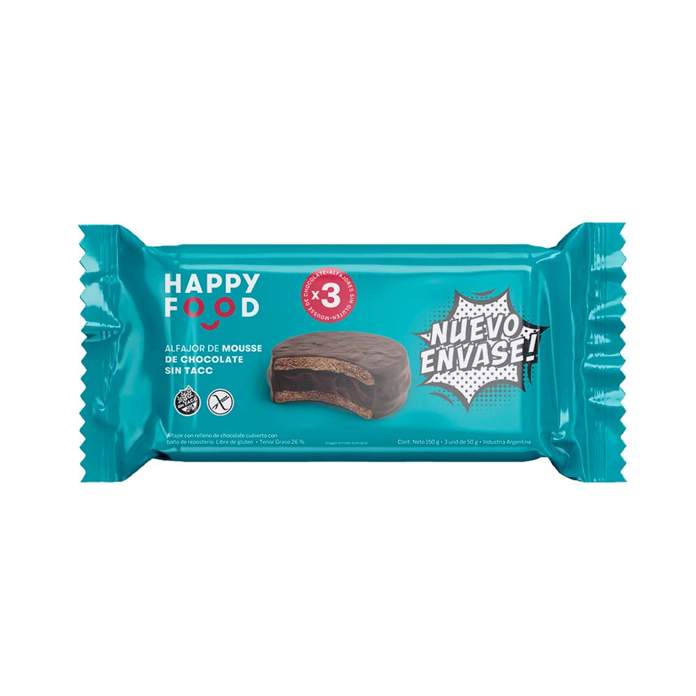 Alfajores Negros Sabor Mousse de Chocolate 150 Grs x 3 Un Happy Food