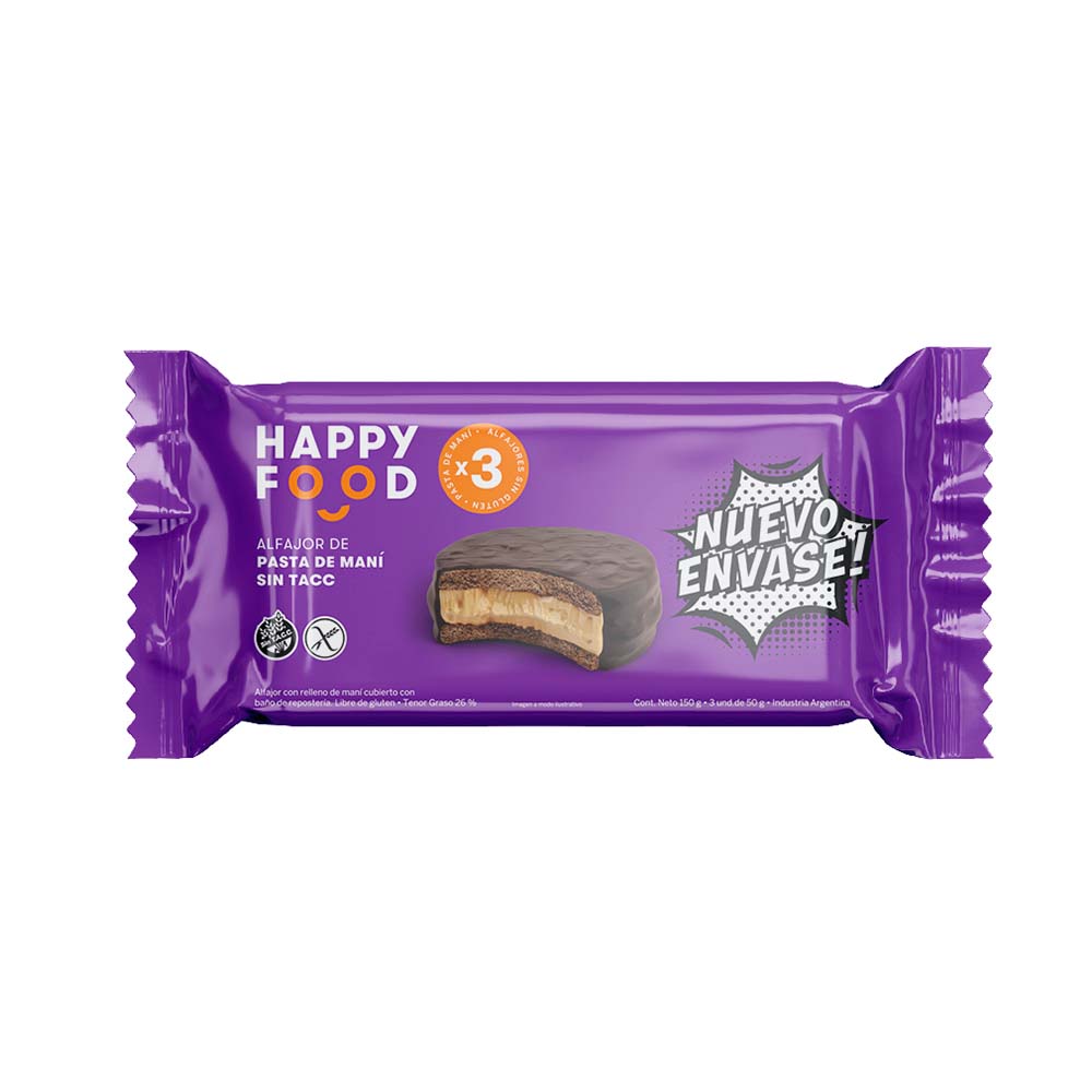 Alfajor De Pasta De Maní Y Chocolate 150 Gr X 3 Un Happy Food
