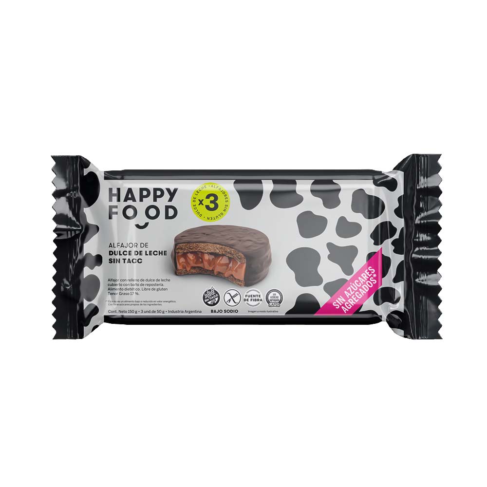 Alfajor Dulce De Leche Sin Azúcar 150 Gr X 3 Un Happy Food