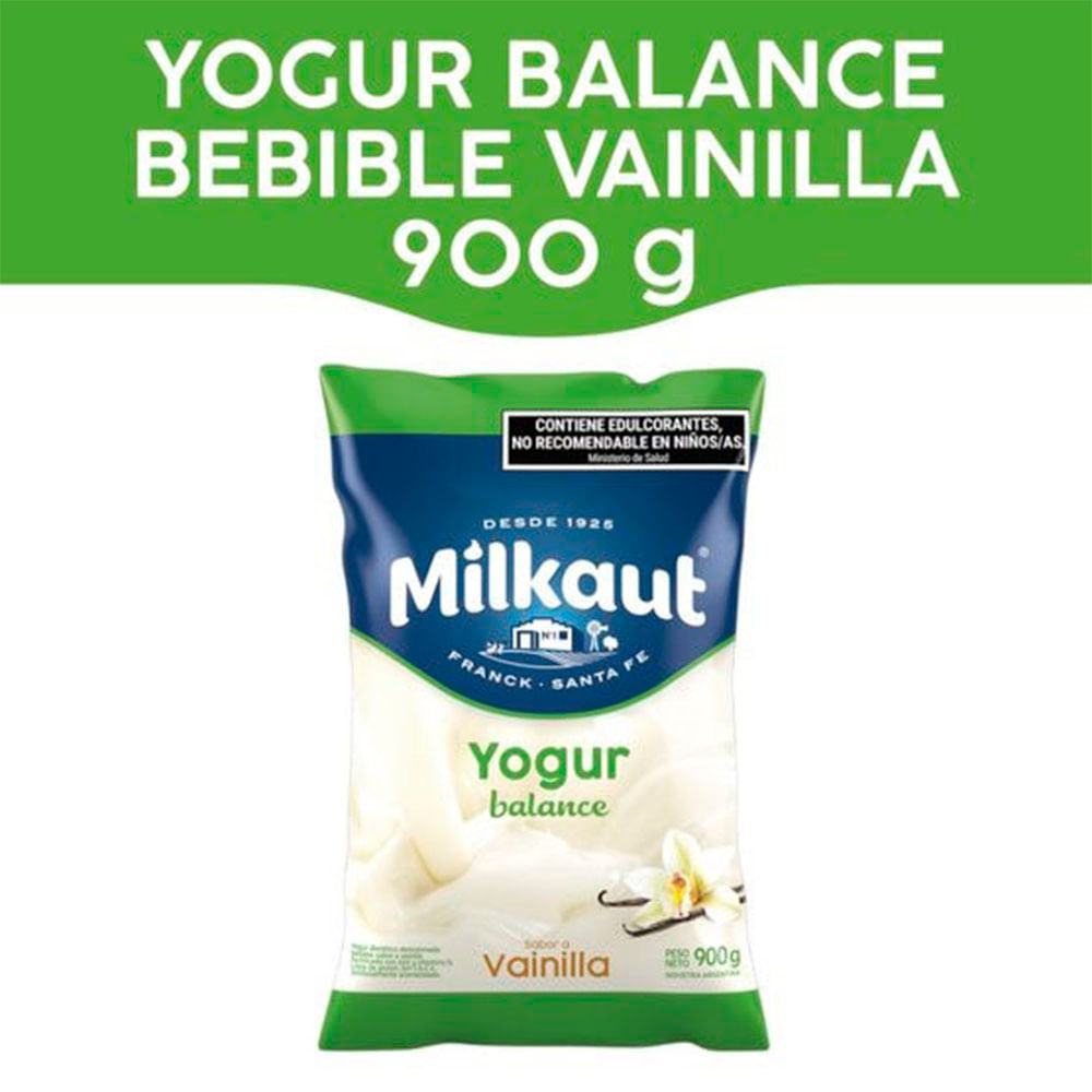 Yogurt Sabor Vainilla Bebible Descremado 900 Grs Milkaut