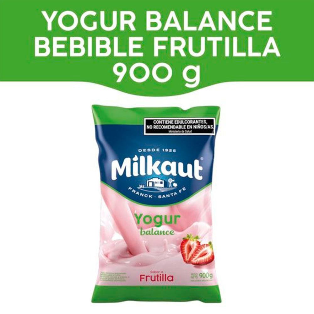 Yogurt Sabor Frutilla Descremado 900 Grs Milkaut