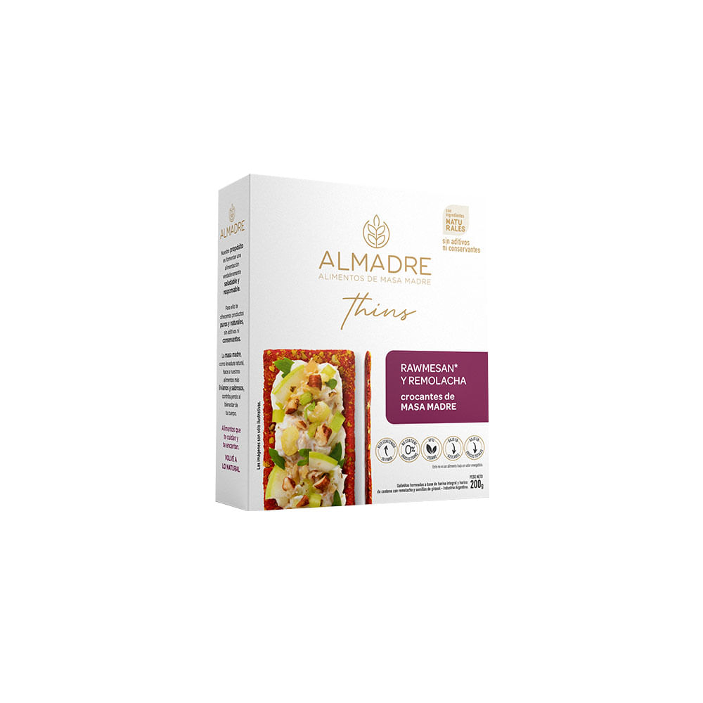 Galletitas Saladas Thins Sabor Remolacha y Rawmesan 200 Grs Almadre
