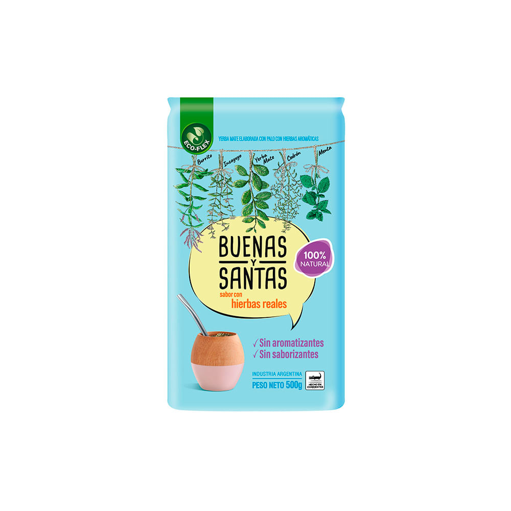 Yerba Mate con Palo Sabor Hierbas 500 Grs Buenas y Santas