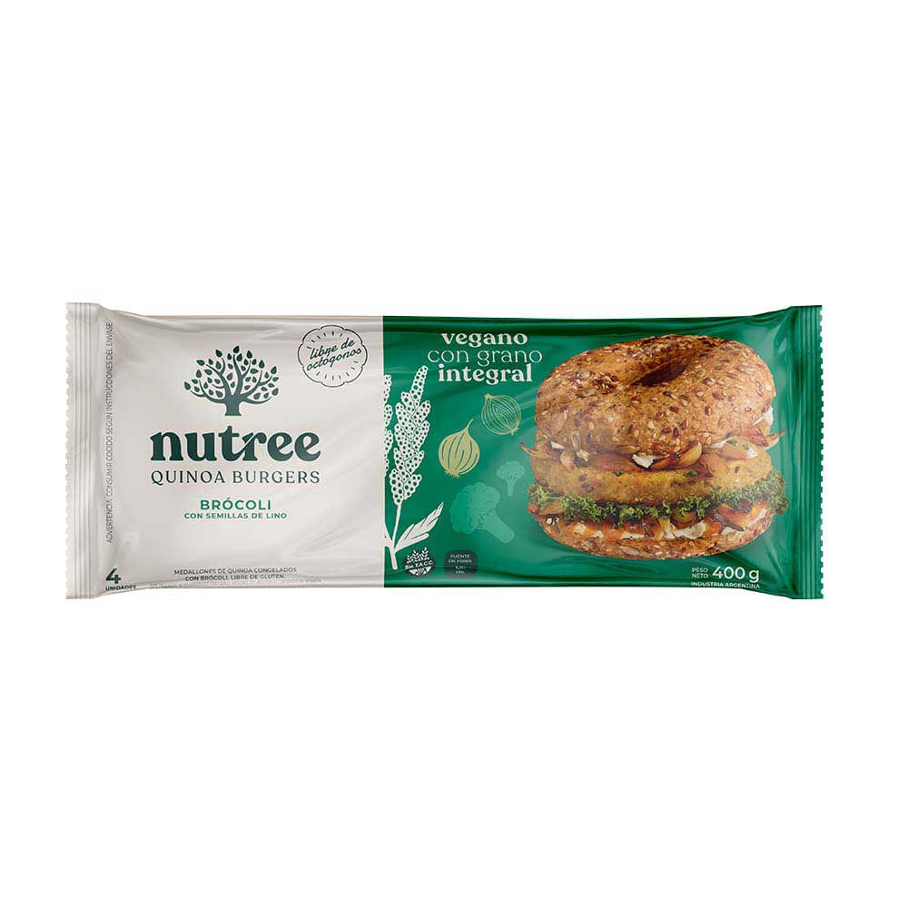 Hamburguesas Veganas de Quinoa y Brócoli 400 Grs x 4 Un Nutree