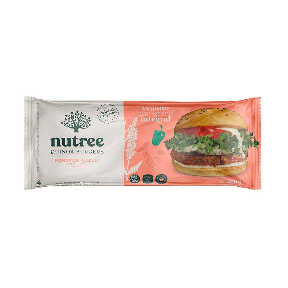 Hamburguesas Veganas de Quinoa y Porotos Adzuki con Morrón y Perejil 400 Grs x 4 Un Nutree