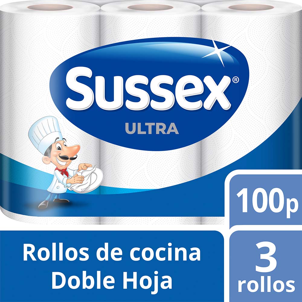 Rollo de Cocina Ultra Doble Hoja 300 Paños x 3 Un Sussex