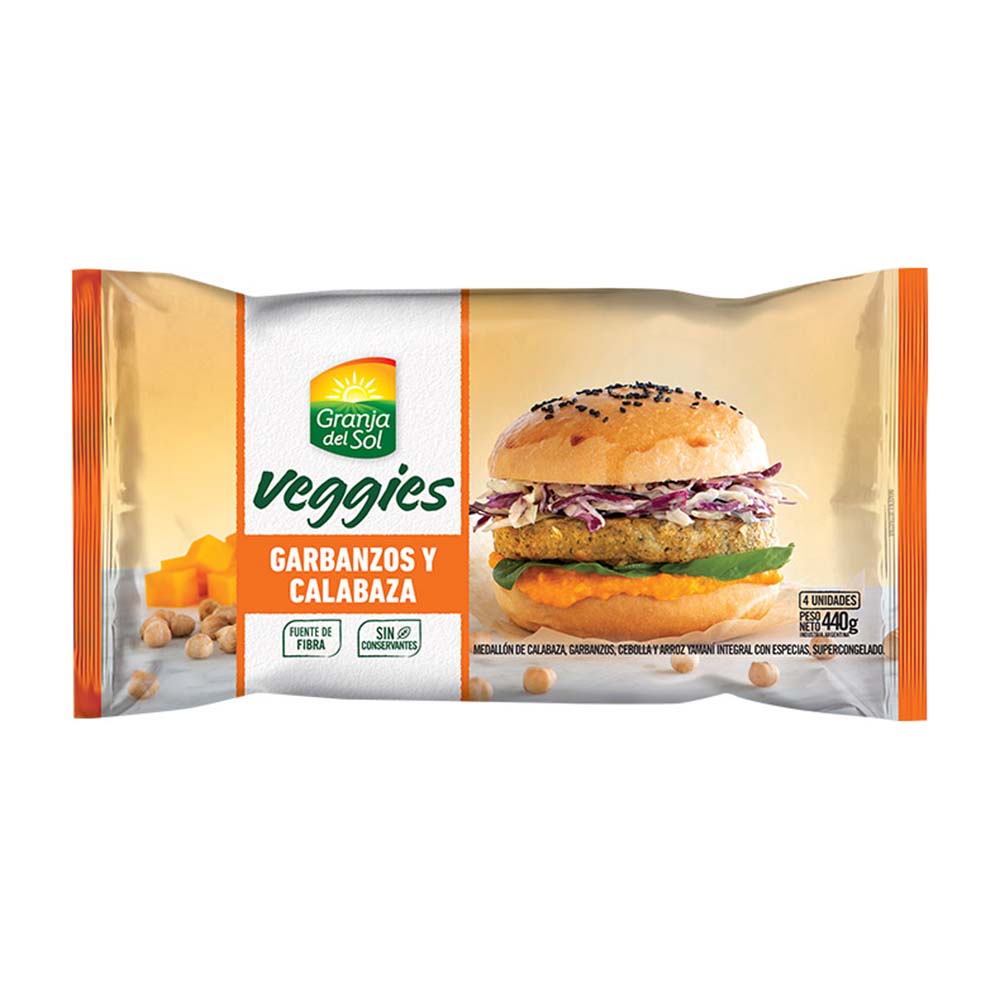 Medallones de Verduras sabor Calabaza y Garbanzos 440 Grs x 4 Un Granja del Sol